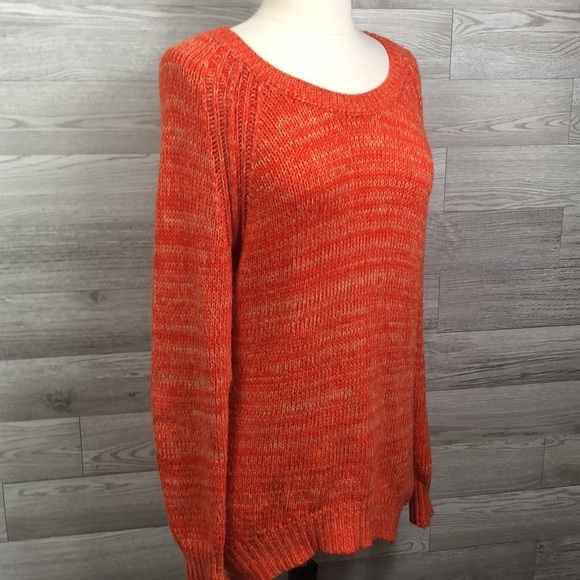 Heather by Bordeaux Nordstrom Medium Orange Knit Sweater Scoop Neck Long - Picture 4 of 8
